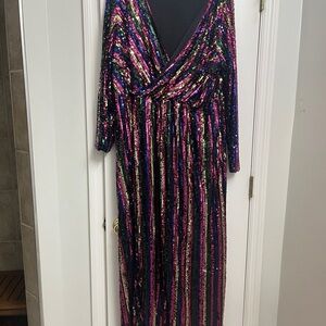 Eloquii Multicolor Sequin Long Sleeve Wrap Maxi Dress